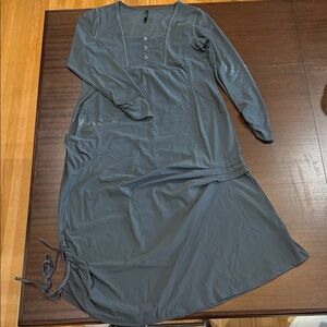 Porto Gray Art to Wear Asymmetrical Long Ruched Sleeve Dress Sz 3